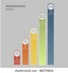 Five number banners, business graph, color data columns with 5 options, web design.