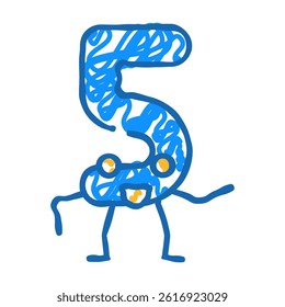 five number character doodle icon sketch vector. five number character sign. isolated symbol illustration