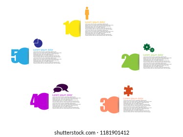 Five number cut paper color icons infographic Vector Illustration