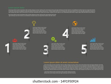 Five number points paper cut style template on gray background - vector