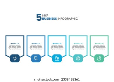 Five number rectangular frames placed in horizontal row Concept of 5 stages of marketing strategy