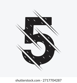Five numeral and lines effect for number. five number with lines figure design. Number and lines speed effect.  number five speed effect. Speed and flash themed illustration.