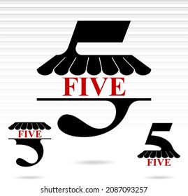Five; numeral and word logo for number. Five letter with five figure logo design. UX and UI. Pixel perfect marketplace icon. For web design, apps, software, printing usage.
