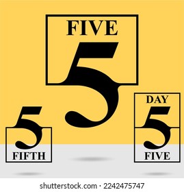 Cinco; numeral y logotipo de palabra para número. Cinco letras con diseño cuadrado de cinco cifras. Diseño de fuente serio con fusión en un marco cuadrado. Estudios de logotipo de texto para todos los números.