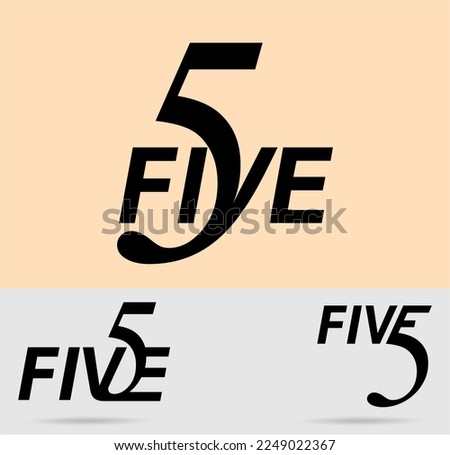 Five; numeral and word logo for number. Five letter with five figure logo graphic design. Number names typography design. Text logo and numeral logo studies for all numbers.