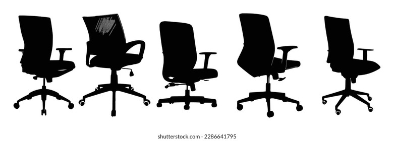 Five Office chairs silhouettes vector Design.