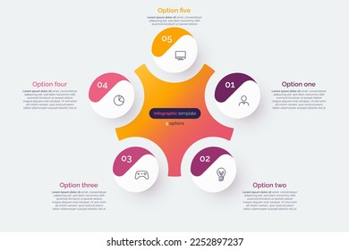 Diagrama de infografía de círculo de cinco opciones. Ilustración vectorial.