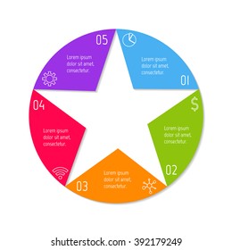 Five option infographic banner. Circular workflow layout with triangle parts. Number banner template for diagram, presentation or chart. Progress steps for tutorial. Business concept sequence banner.