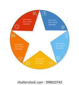 Five option infographic banner. Circular workflow layout with triangle parts. Number banner template for diagram, presentation or chart. Progress steps for tutorial. Business concept sequence banner.