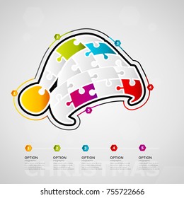 Five options Christmas timeline infographic design with hat icon made out of jigsaw pieces