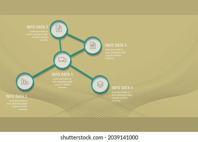 Five options data network circle vector drawings infographic with right negative space