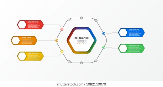 five options design layout infographic template with hexagonal elements. business process diagram for brochure, banner, annual report and presentation