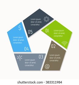 Five options infographic banner. Isolated polygonal workflow layout. Number banner template for diagram, presentation or chart. 5 parts progress steps for tutorial. Business concept sequence banner.