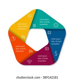 Five options infographic banner. Isolated polygonal workflow layout. Number banner template for diagram, presentation or chart. 5 parts progress steps for tutorial. Business concept sequence banner.