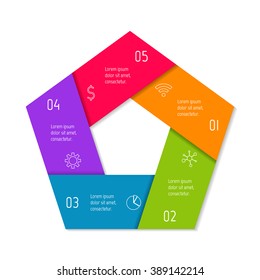 Five options infographic banner. Isolated polygonal workflow layout. Number banner template for diagram, presentation or chart. 5 parts progress steps for tutorial. Business concept sequence banner.