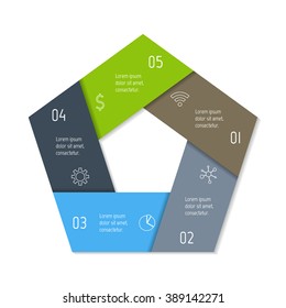 Five options infographic banner. Isolated polygonal workflow layout. Number banner template for diagram, presentation or chart. 5 parts progress steps for tutorial. Business concept sequence banner.