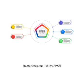 five options infographic template with pentagons and polygonal elements on a white background. modern business process visualisation with thin line marketing icons. vector illustration eps 10