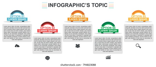 Five options infographic for using in presentation and web graphic design. EPS10.
