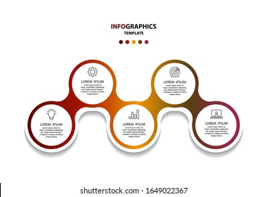 Plantilla de diseño de infografías de cinco opciones, escala de tiempo vectorial