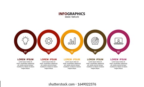 Plantilla de diseño de infografías de cinco opciones, escala de tiempo vectorial