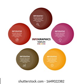 Plantilla de diseño de infografías de cinco opciones, escala de tiempo vectorial