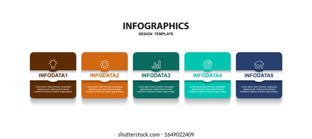 Plantilla de diseño de infografías de cinco opciones, escala de tiempo vectorial