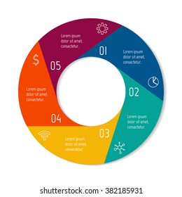 Five options isolated infographic banner. Circular workflow layout. Number banner template for diagram, presentation or chart. Round progress steps for tutorial. Business concept sequence banner.