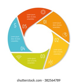 Five options isolated infographic banner. Circular workflow layout. Number banner template for diagram, presentation or chart. Round progress steps for tutorial. Business concept sequence banner.