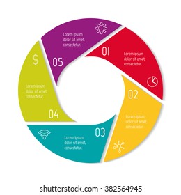 Five options isolated infographic banner. Circular workflow layout. Number banner template for diagram, presentation or chart. Round progress steps for tutorial. Business concept sequence banner.