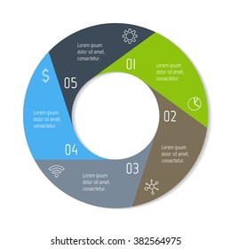 Five options isolated infographic banner. Circular workflow layout. Number banner template for diagram, presentation or chart. Round progress steps for tutorial. Business concept sequence banner.