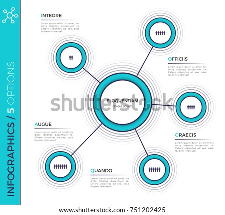 Five options minimalistic creative infographic chart, scheme, design. Vector template for presentations, data visualization, layouts; annual reports, web.