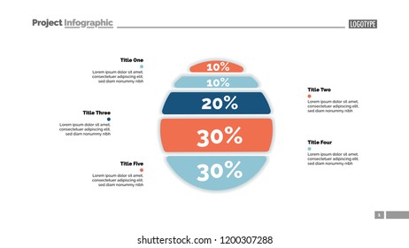Five options percentage chart slide template. Business data. Report, comparison, design. Creative concept for infographic, presentation, report. Can be used for topics like banking, finance, research.