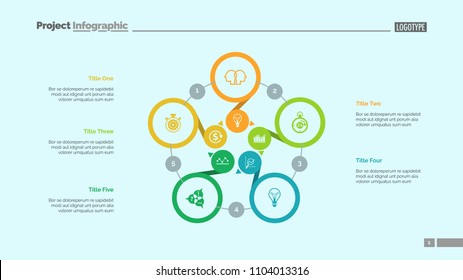Five options process chart slide template. Business data. Step, diagram, design. Creative concept for infographic, presentation. Can be used for topics like management, planning, teamwork.