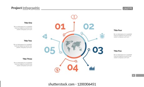 Five options process chart slide template. Business data. Success, model, design. Creative concept for infographic, presentation, report. Can be used for topics like management, finance, banking.