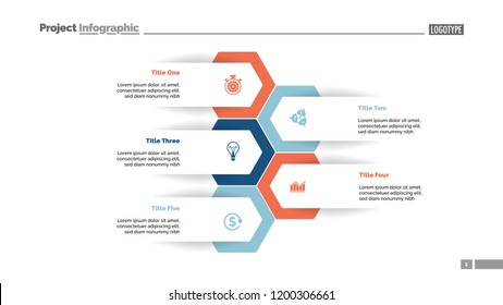 Five Options Process Chart Slide Template. Business Data. Workflow, Visualization, Design. Creative Concept For Infographic, Presentation, Report. For Topics Like Research, Strategy, Consulting.