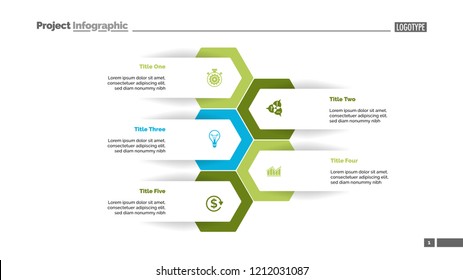 Five Options Process Chart Slide Template. Business Data. Workflow, Visualization, Design. Creative Concept For Infographic, Presentation, Report. For Topics Like Research, Strategy, Consulting.