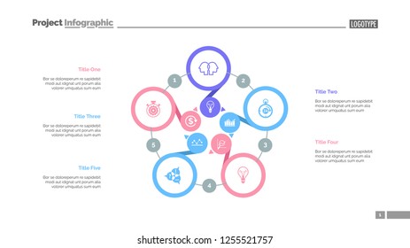 Five options process chart slide template. Business data. Step, diagram, design. Creative concept for infographic, presentation. Can be used for topics like management, planning, teamwork.