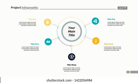 Five options process chart slide template. Business data. Plan, point, design. Creative concept for infographic, presentation, report. Can be used for topics like banking, teamwork, training.