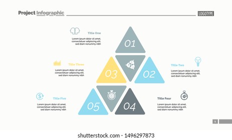 Five options process chart slide template. Business data. Step, financial, design. Creative concept for infographic, presentation, report. Can be used for topics like marketing, finance, research.