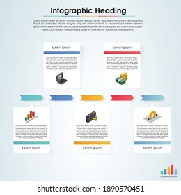 Five options timeline infographic template for business presentation with financial icons