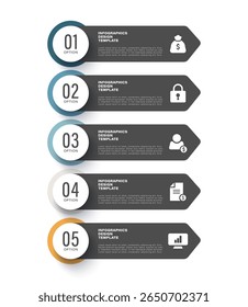 Cinco opciones de Plantilla de infografía de Vertical. Diseño de infografía de negocios y marketing con iconos y texto