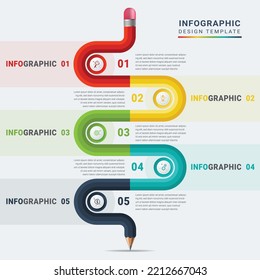 Five options zigzag infographics template vector with pencil