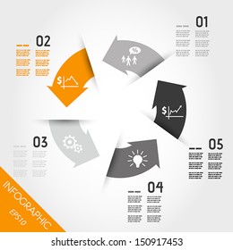 five orange infographic arrows with icons. infographic concept.