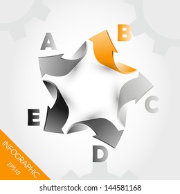 five orange infographic arrows in star. infographic concept.