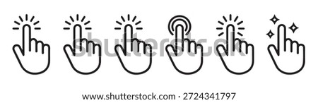 Five outline icons showing finger tapping smartphone screen with varying visual feedback for user interaction