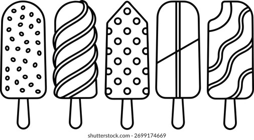 Cinco projetos de Popsicle de contorno com padrões diferentes