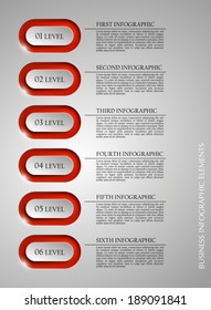 Five oval buttons and text areas in the elevator for a business presentation (info graphics)