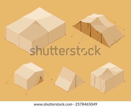 Five pack of backlit Israeli nomadic tents like what may have been used in the Biblical Old Testament - easy to rearrange and edit