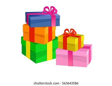 five packing boxes with ribbons