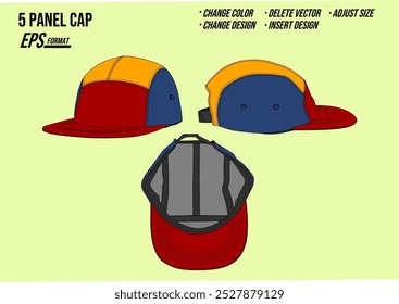 five panel cap mockup vector design